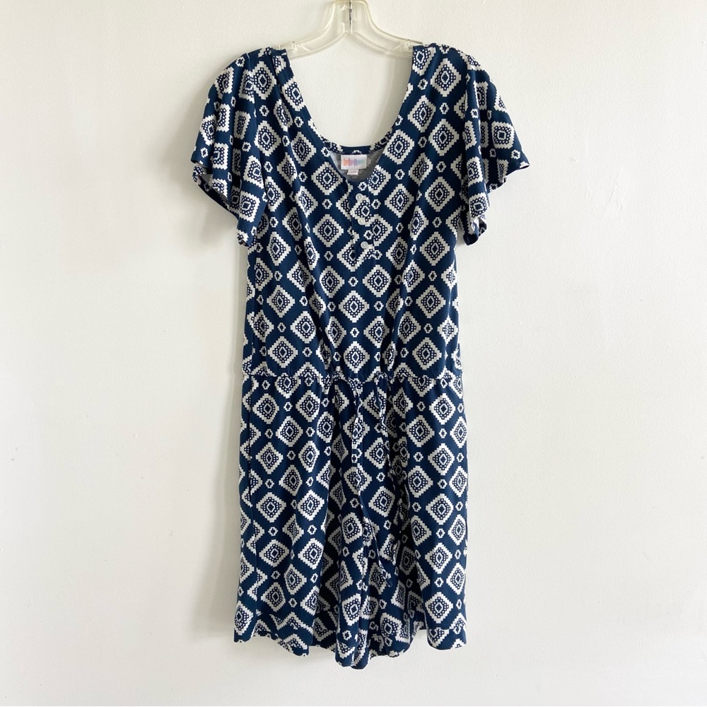 3/$25 Lularoe Xanthe romper blue white abstract XXS